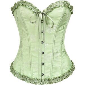 Women's Foam Green Corset Tops Bustier Lingerie Lace Waist Push Up Bodysuit